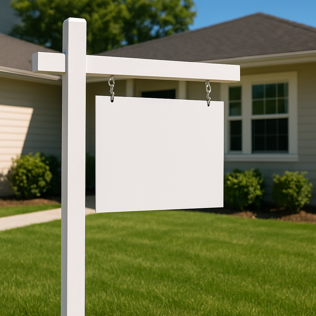 Real estate lawn sign on a post
